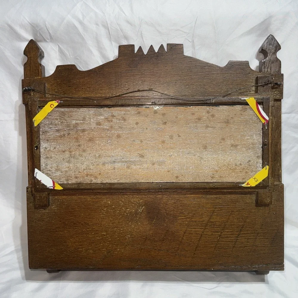 Antique Oak Wood Wall Shaving Mirror Towel Rack & Accessory Box Wall Hang